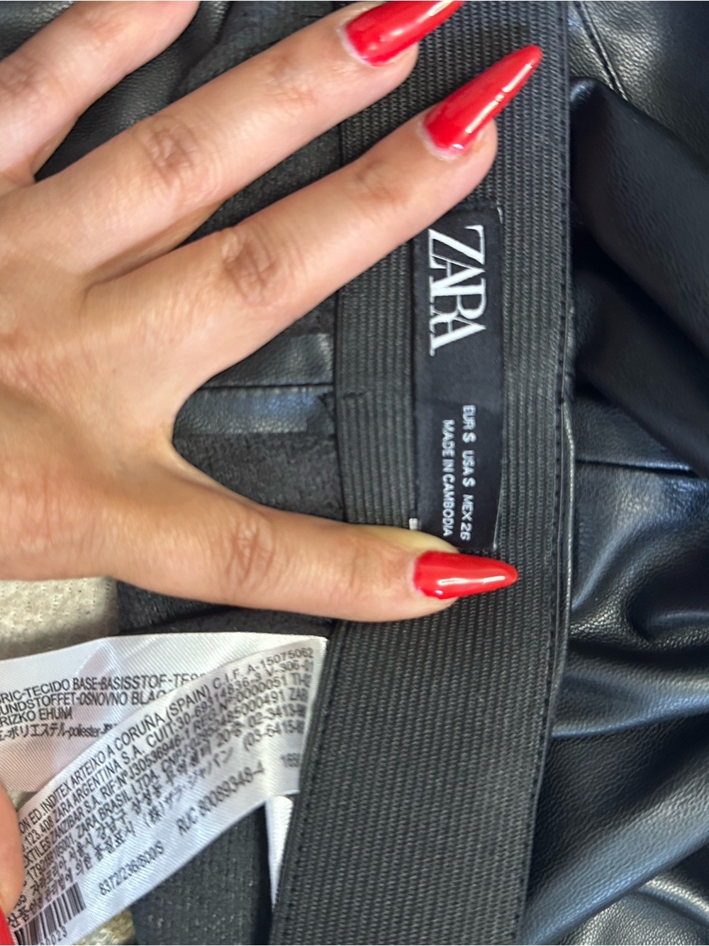 ZARA Black Faux Leather Skirt with Elastic Waistband and Logo Tag